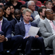 Jarron Collins (left) with Steve Kerr on Warriors bench.